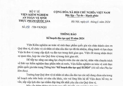 Thông báo. Kế hoạch đào tạo quý II năm 2024