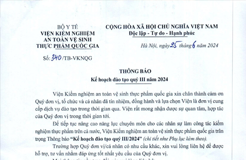 Thông báo. Kế hoạch đào tạo quý III năm 2024