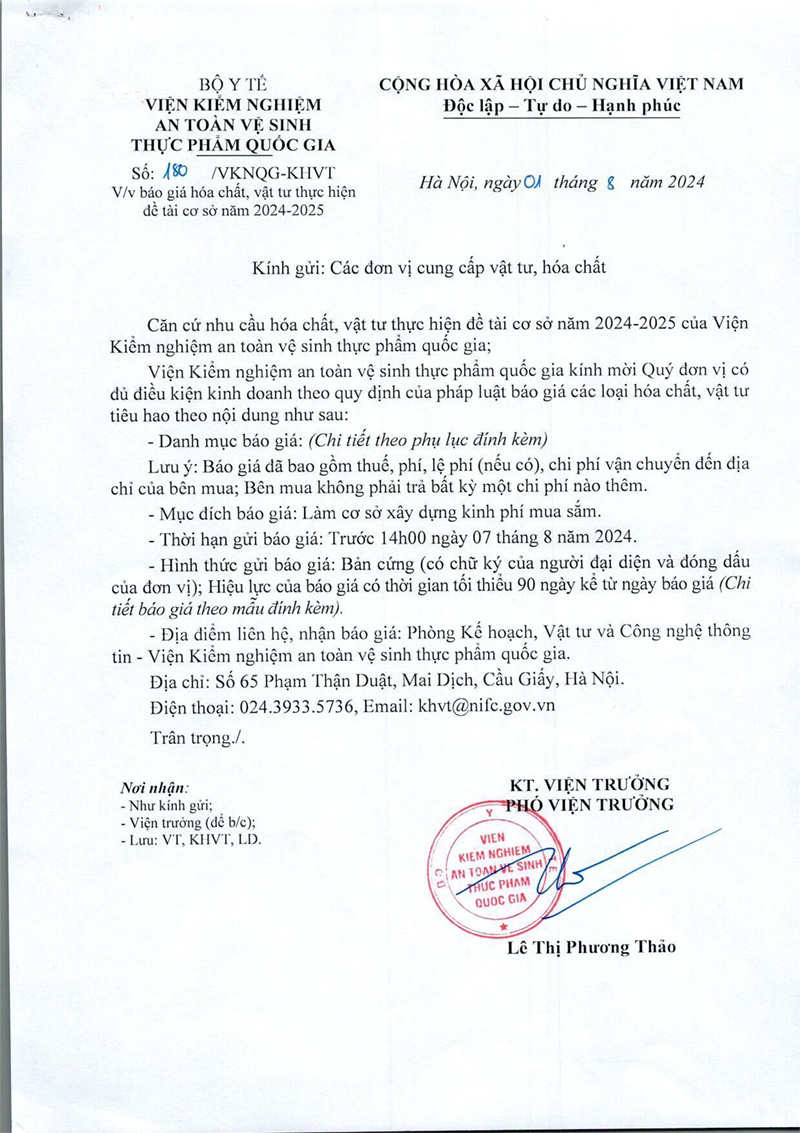CV 180. Bao gia HCVT-1