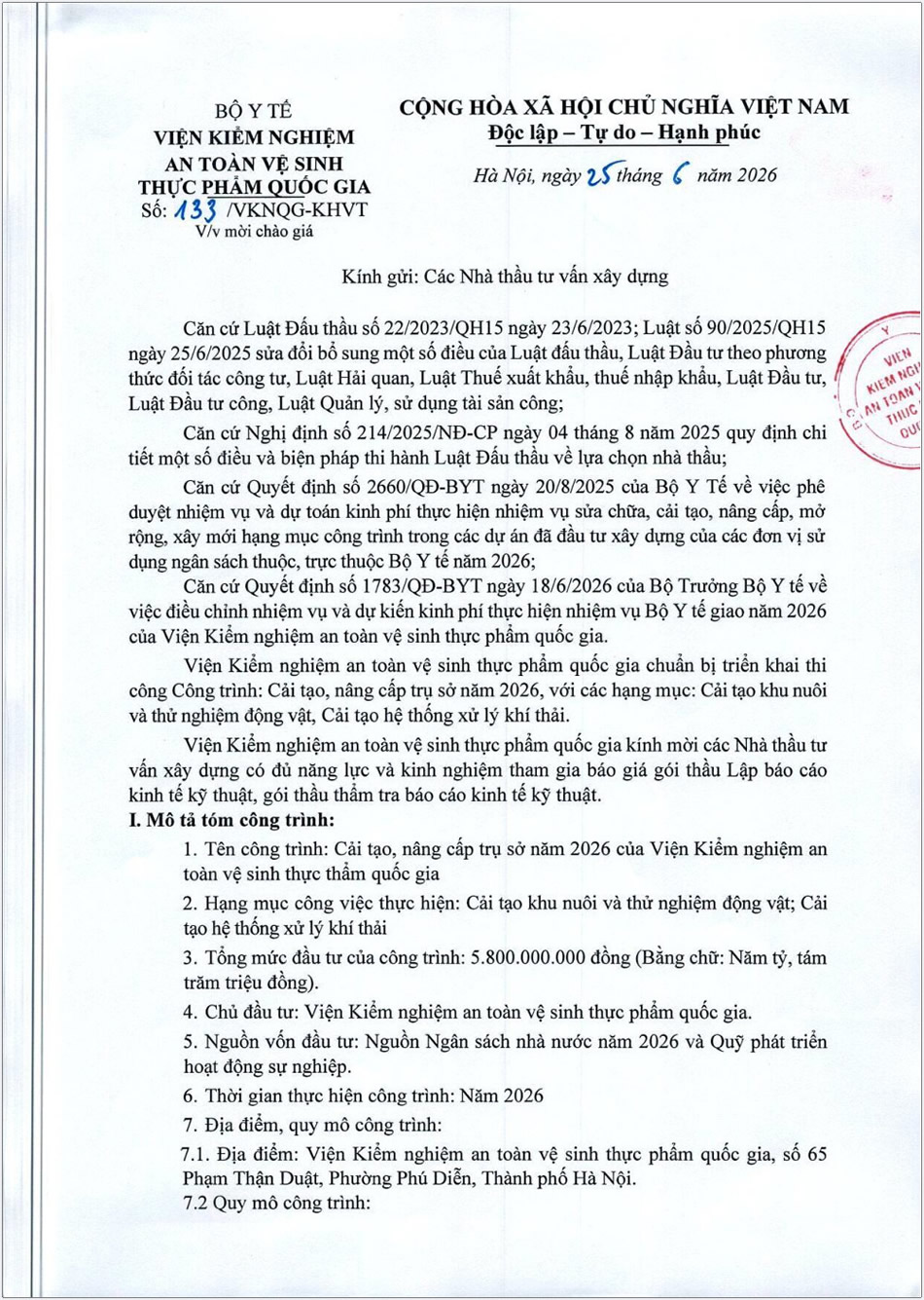 Thư mời báo giá triển khai công trình sửa chưa trụ sở-1